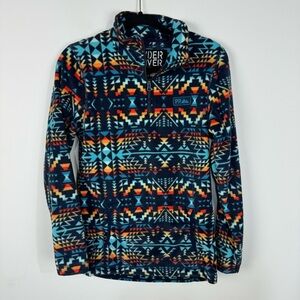 Powder River Outfitters Panhandle Orange Blue Fleece Quarter Zip Pullover